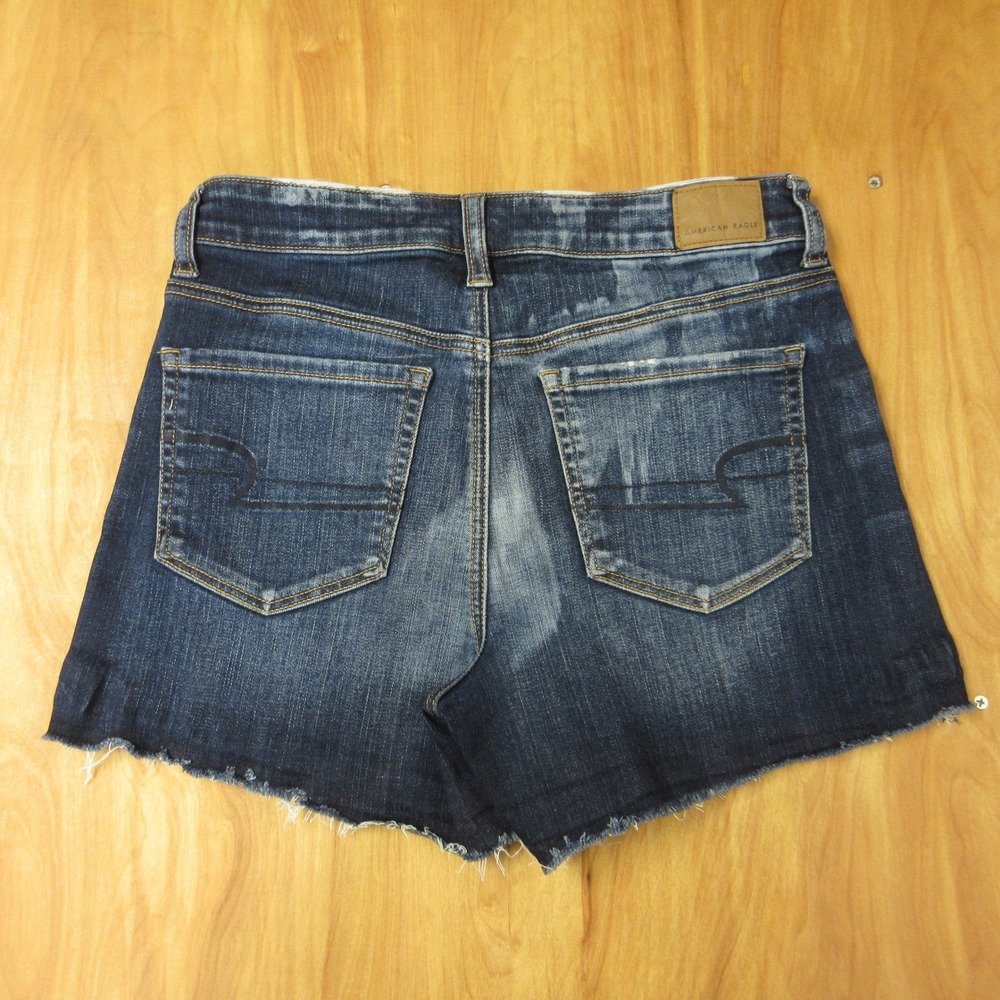 AMERICAN EAGLE Hi-Rise Shortie‎ Jean Shorts Sz 6 Frayed Hem Ripped Denim Jorts